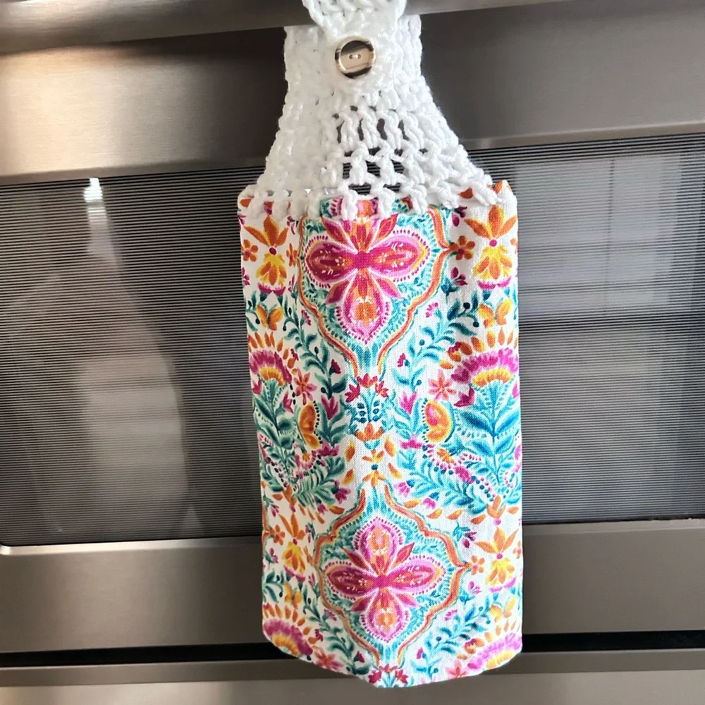 Hand Crafted Floral Hanging Kitchen Hand Towels Crochet Top